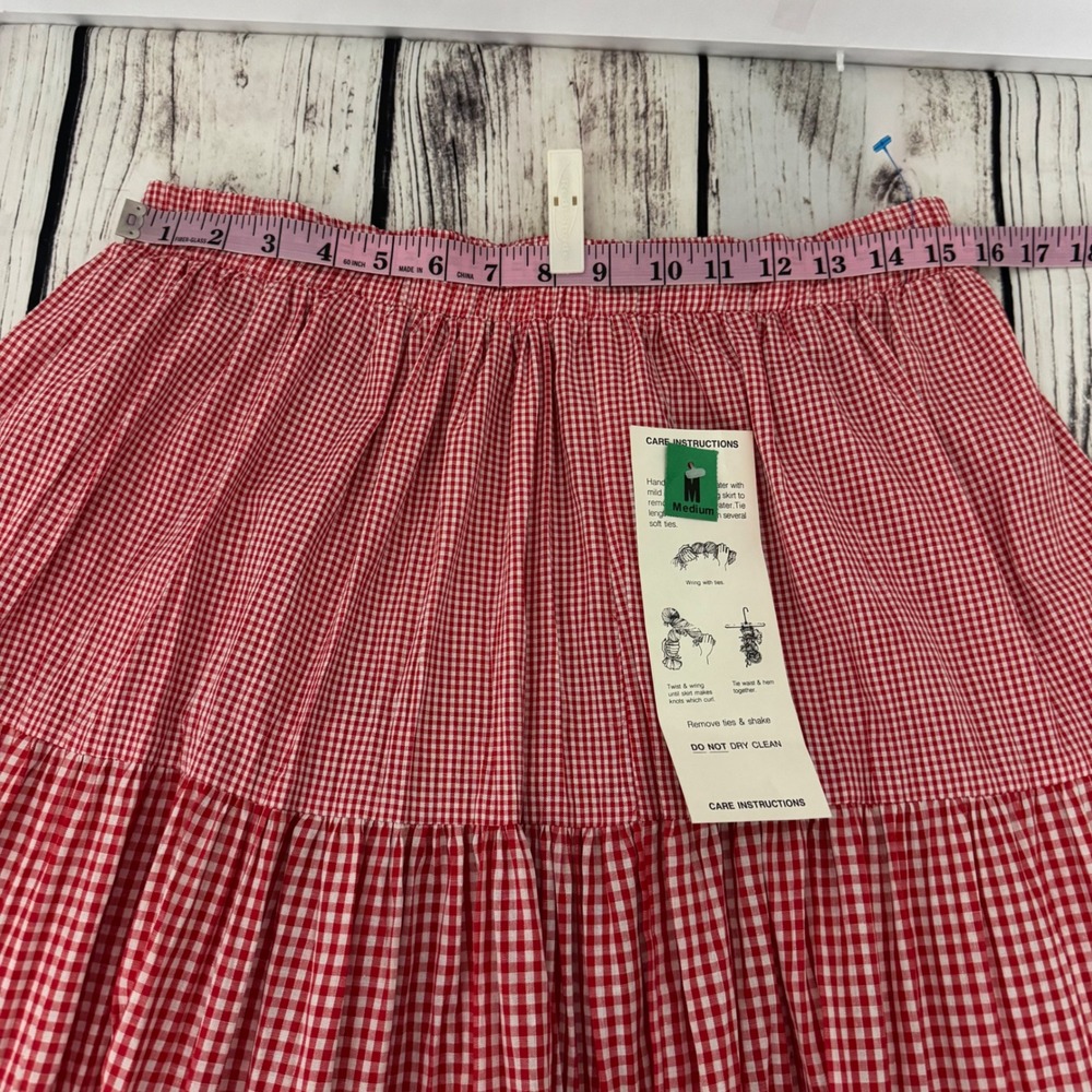 Vintage Orvis Red Gingham Tiered Boho Maxi Skirt Womens M Cottagecore Prarie USA - Picture 6 of 7